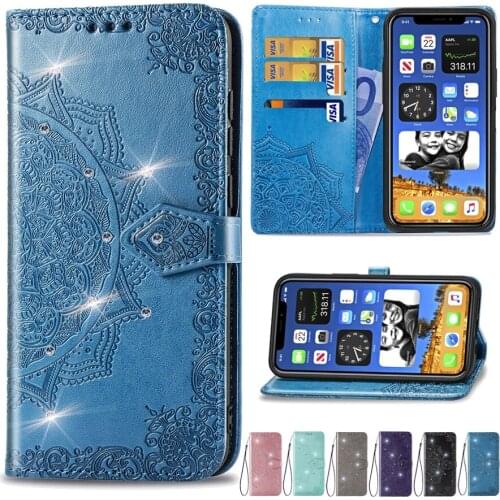 Flip Leather Magnetic Wallet Datura Embossed Case For iPhone 12 Pro Max 12Mini 11 Pro Max SE2020 X XS XR XS Max 8 Plus 7Plus 6S