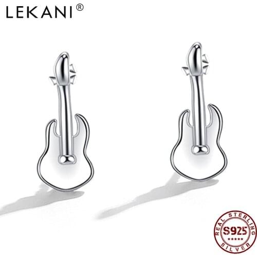LEKANI 925 Sterling Silver Earrings For Women Cute Guitar Stud Earring Silver Gift Anniversary For Girlfriend Fine Jewelry