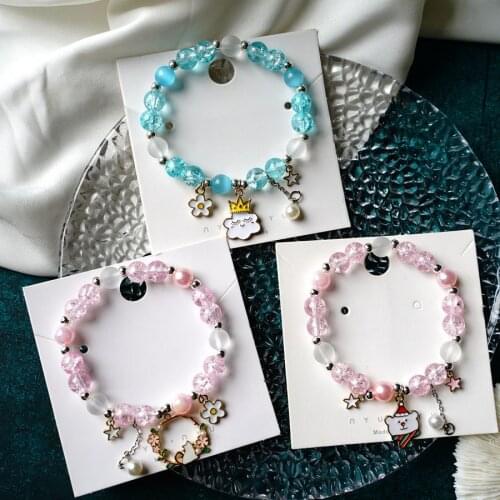 Meetvii Cute Girl Popcorn Crystal Beads Bracelet for Women Fashion Handmade Cartoon Bear Cloud Cat Charm Bracelets Gift Jewelry
