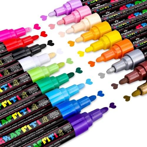 Metallic Marker 18 Colors Acrylic Paint Pen 2.5mm Extra Fine Point Paint Marker Non-Toxic Permanent Marker Pen DIY Art Supplies