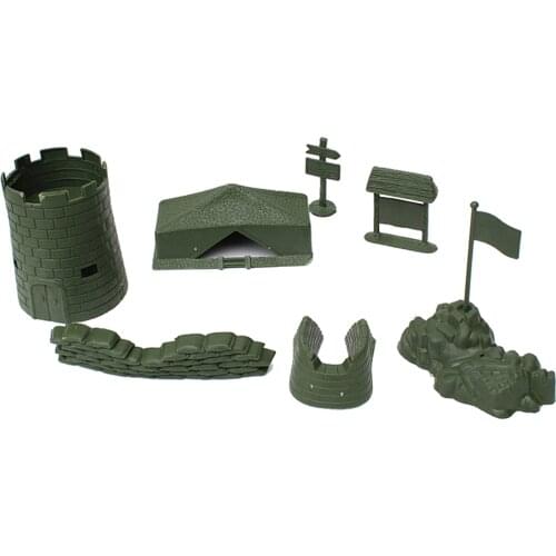 7 Pieces Plastic Army Base Set World War II Army Accessories Camp Tent Sandbag Collectibles Army Sand Scene Model Toy