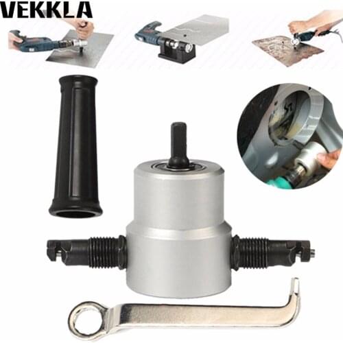 Double Cutting Double Head Sheet Nibbler Saw Cutter Drill Attachment Free Cut Tool Adjustable Drill Attachment Power Tool Kit