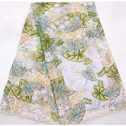 New beautiful multi-color leaf sequined tulle embroidery, African lace fabric, suitable for fashionable ladies party dresses