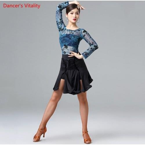Latin Dance New female Adult Practice Clothes Elegant Tulle Top Sexy Short Skirt Profession Performance Competition Clothing