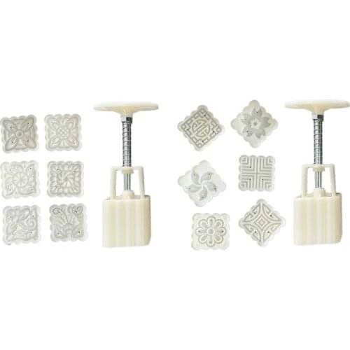 2021 New 50g Mooncake Mold 6 Square Flower Stamps Cookie Cutter Green Bean Cake Mould DIY