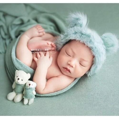 New Arrival Newborn Infant Photography Props Faux Fur Knitted Hat Bear Doll 2pcs Set Baby Photo Accessories Pictures Costumes