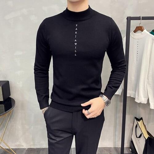 2020 Autumn Winter Mens Sweater British Slim Long Sleeve Base Knitted Pullovers Male Half Turtleneck Knittwear Pullover Homme