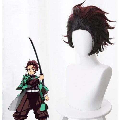 Devils Blade Sawaki Tanjiro Gradient Red Brown Big Back Turning Short Hair Cosplay Wig