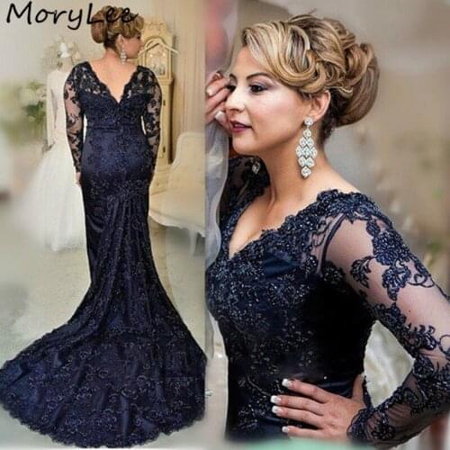 Prom Dresses Long Sleeves V-Neck Court Train Embroidery Applique Crystal Pearl Beaded Mermaid Satin Prom Dresses Zipper Back