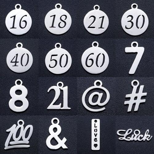 10pcs/lot Anniversary Number 30 40 50 DIY Charms Wholesale 100% Stainless Steel Birthday 16 18 21 Pendant 0-9 Connector Charm