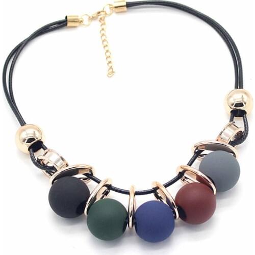 Simple Geometric Element Wood Combination Pendant Necklace Bohemia Beaded color short sweater chain necklace For Women Jewelry