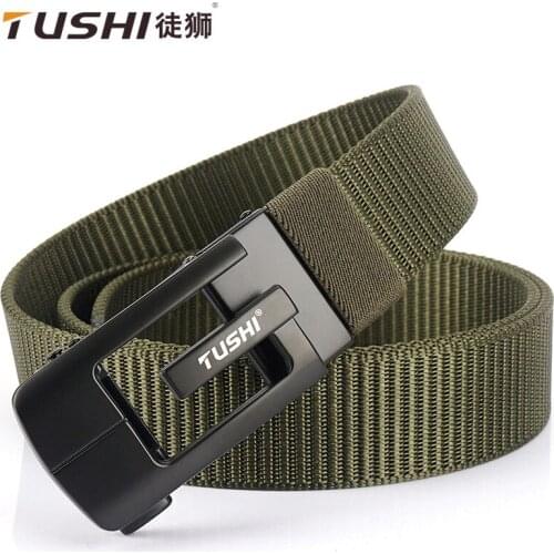 TUSHI 2021 Fashion New High-grade Men Belt 120cm*3.4cm Thickened Nylon Weave Girdle Hollow-out Metal Automatic Buckle Waistband