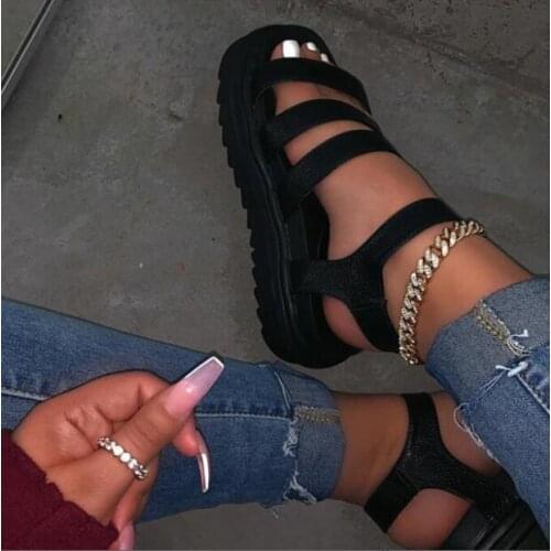 2020 summer new women slope heel increase sandals outdoor leisure all-match fashion non-slip beach Metal board slippers