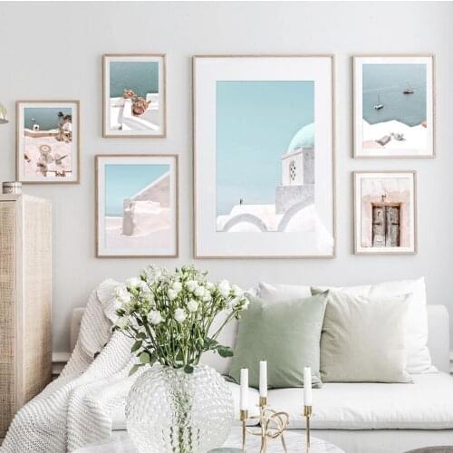 Santorini Architecture Aegean Sea Beach Nordic Posters And Prints Wall Art Canvas Painting Wall Pictures For Living Room Decor