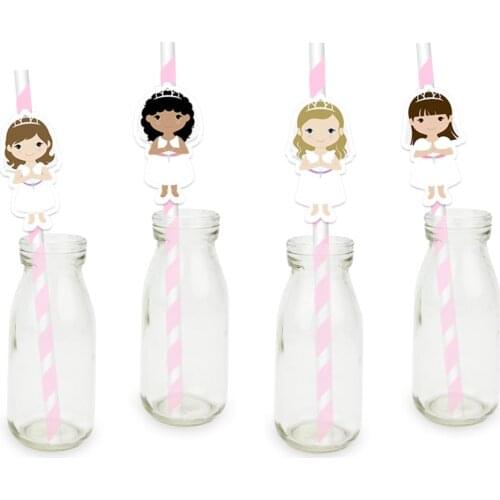 Girl First Communion Party Straw For Paper Straws Decoration Birthday Party Festive Supplies Paper Drinking Straws 24PCS