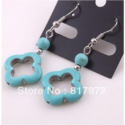 Tibet Style Retro Fashion stone Bead Carved Hollow Flower Silver Plated Dangle Hook Earring Festival Party