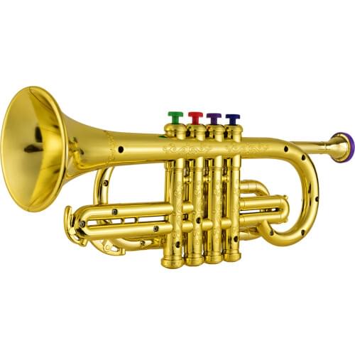Trumpet Kids Musical Educational toy Wind Instruments ABS Metallic Gold Trumpet with 4 Colored Keys for Kids Children