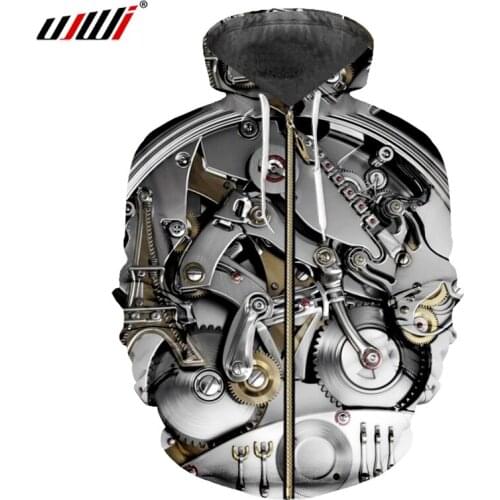 UJWI 2020 New Design 3d ZIP Hoodies Men Mechanical Gear 3d Print Men Hooded Sweatshirts Fashion Cool Hoodies Pullover Male Coat