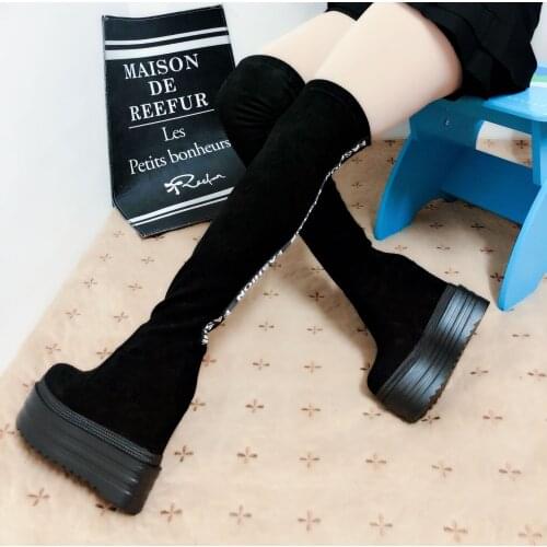 13cm Super High-Heel Long Boots Within Increase Over-the-Knee Boots Wedges Thick Bottom High Boots Sexy Stovepipe Womens Boots
