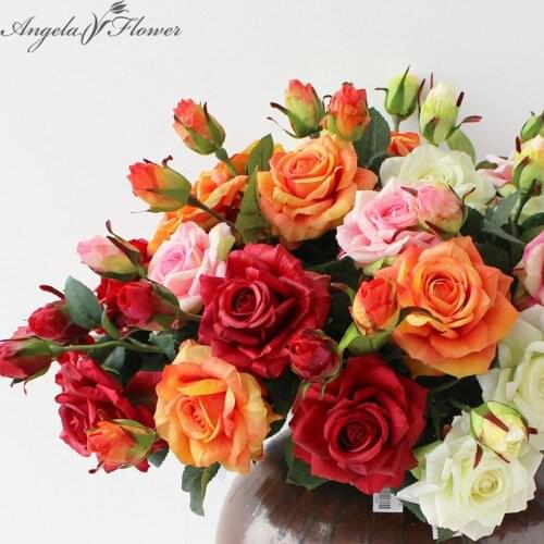 Vivid Real Touch Rose Colourful artificial silk Flower for wedding party decoration 2 heads/bouquet high quality