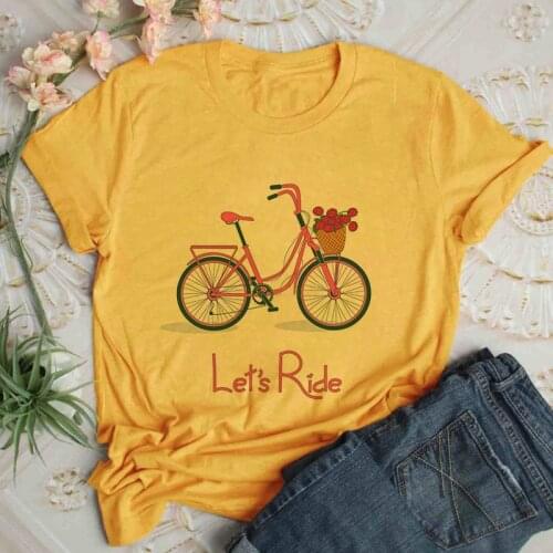 Lets Ride Bicycle Graphic Print T-shirt Women 2020 New Summer Vogue Vintage Tshirt Harajuku Aesthetic Yellow Top Female T Shirt