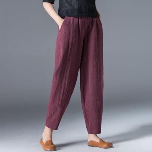 Womens Cotton Wide-Legged Pants Summer 2021 Loose Large Size Harem Pants Slimming Casual Ankle-Length Knickerbockers Pants