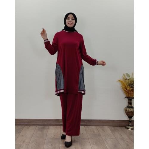 2021 summer Season Women Sandy Cloth Detailed Hijab Pants Suit Muslim İslamic
