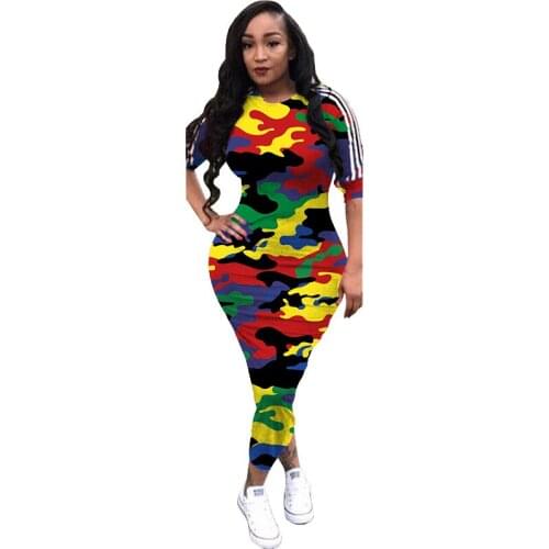 Ladies Tight Dress Sexy Long Dress Womens Dress Ladies Party Nightclub Dress Contrast Camouflage Middle-Sleeve Elegant Dress