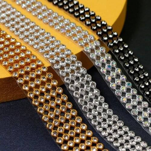 1.5Meter/Lot Flash Rhinestone Banding Hotfix Self Adhesive 4Mm Crystal Aluminum Mesh Diamond Wedding Dress Belt For Craft Trims