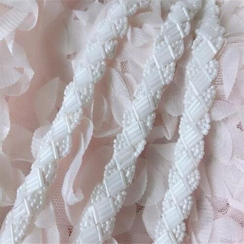 1 Yards White Pearl Beaded Lace Trim Tape Lace Ribbon African Lace Fabric Collar Dress Sewing Garment Headdress Materials