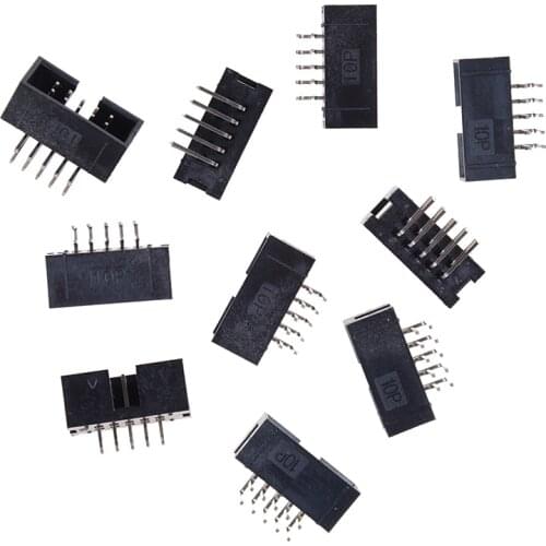 10pcs DC3 10 Pin 2x5Pin Right Angle Double Row Pitch 2.54mm Double-spaced Pin Male IDC Socket Box Header Connector