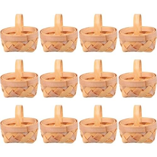 12pcs Manual Woven Baskets Wood Chip Storage Baskets Mini Baskets Ornaments