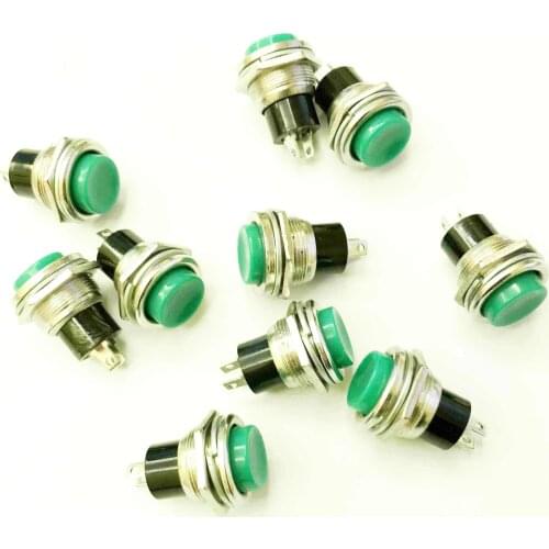 16mm Mounting Green NC Momentary 2Pin SPST ON-(OFF) 3A 125VAC Push Button Switches