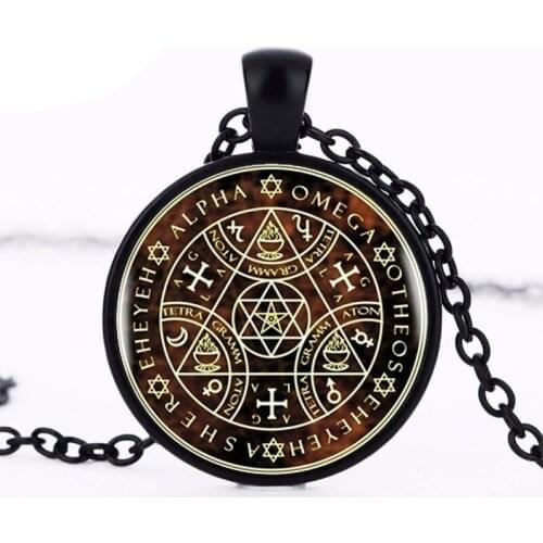 2017 Sigil Magic WICCA Pendant Choker Statement Round Necklace For Women Dress Accessories Glass Cabochon Pendants Jewelry