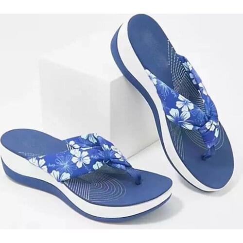2021 Fashion Women Slippers Elegant Printed Wedge Solid Color Ladies Sandals New Casual Comfy Outdoor Beach Female Flip Flop