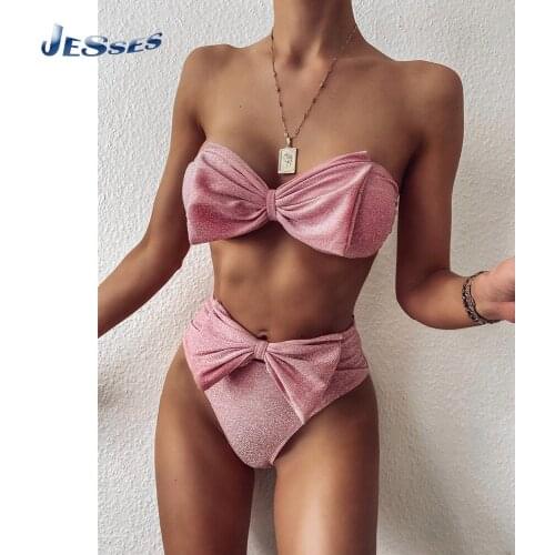2021 Female Bow-Knot Chest Split Swimwear For Woman Sexy High Waist Biqini Brazilian Patchwork Biquini Beaching Bather Swimsuits