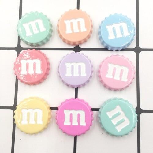 30Pcs Miniature Kawaii M Bean Cap Falt back Resin Cabochons Scrapbooking For Phone Deco Embellishment DIY Craft Accessories:19mm
