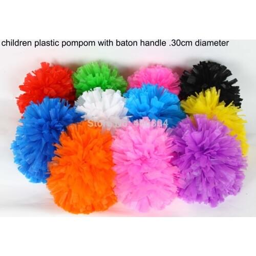 30cm 80g Plastic PE colorful Cheerleading pompom with baton handle Cheering pom pom item products,11 colors ballroom costume
