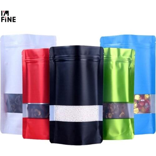 50pcs/lot Stand up Matt Aluminum Foil Window Ziplock Bag Doypack Coffee Powder Package Bag Frosted Window Gift Pouch
