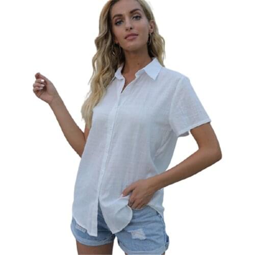 Oversized Linen Cotton White Blouses Summer Women Short Sleeve Lapel Solid Casual Shirt Fashion Streetwear Female Top Blusas 5XL