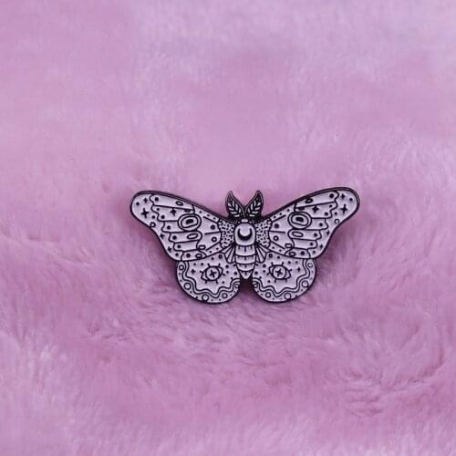 Moth crescent moon witchy decor nature art pin
