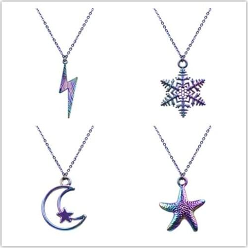 1pcs Rainbow Color Alloy Mixed Style Fashion Pattern Butterfly Snowflake Necklaces for Women Female Jewelry Collar Chain 20