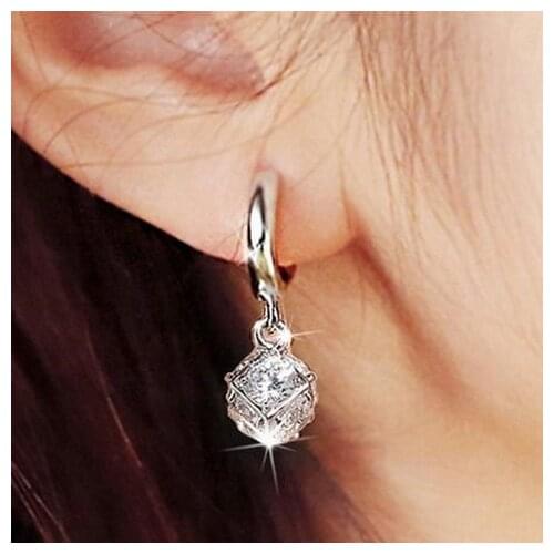 Elegant synthetic crystal stud earring in ear zircon delicate ball vintage 925 pure silver earrings sweet beautiful woman