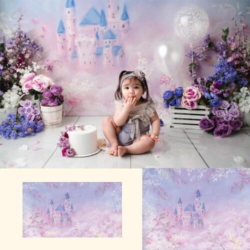 Photography Fantasy Castle Children Portrait Background Purple Floral Dreamy Princess Birthday Art Backdrop for Photo Studio