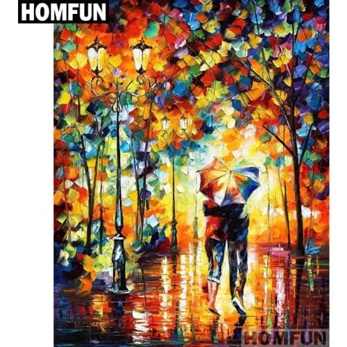HOMFUN Diy Full Square Round Drill 5D Diamond Painting Cross Stitch Diamond Embroidery "Couple umbrella" Home Decor Gift A01659
