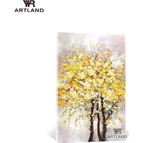 Beautiful yellow flowers big trees landscape picture for home wall decor Hand painted oil painting on canvas for living room