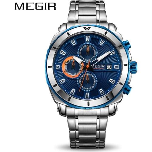 MEGIR Chronograph Quartz Men Watch Luxury Brand Stainless Steel Business Wrist Watches Men Clock Hour Time Relogio Masculino