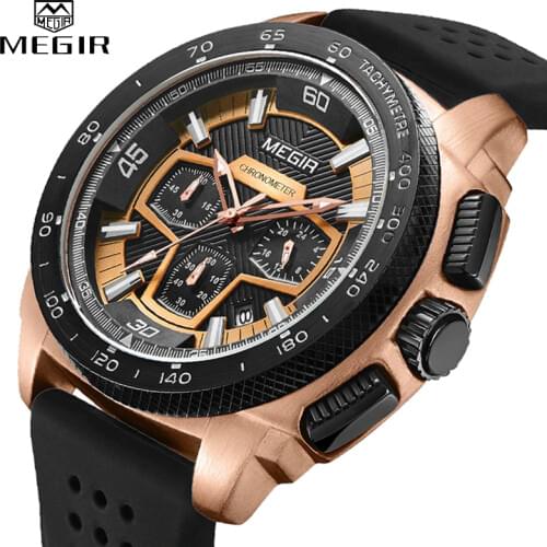 MEGIR Mens Watch Top Luxury Brand Men Analog Sport Quartz Watches Silicone Strap Waterproof Army Military Chronograph Male Clock