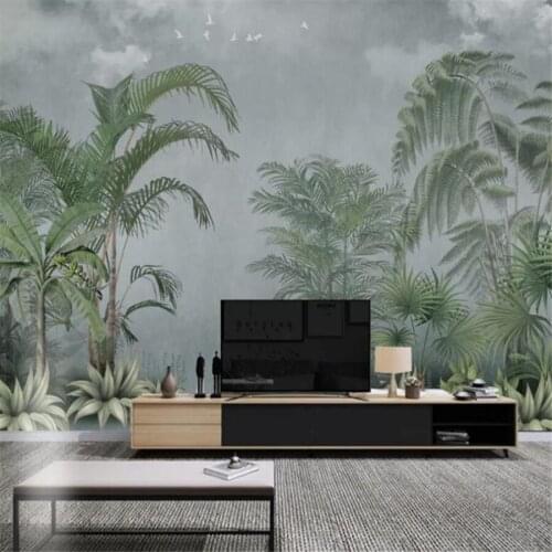 Milofi custom 3D wallpaper mural hand-painted tropical rainforest plant banana leaf living room background wall home decoration