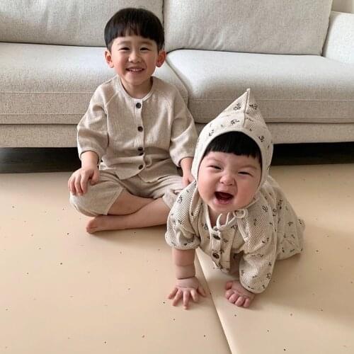 Baby Lovely Jumpsuits Clothes Korean Baby Bodysuit Cotton Lemon Short-sleeved Pack Fat Climbing Kids T-shirt Fruit Happy